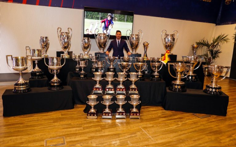 Messi e os troféus conquistados em Barcelona