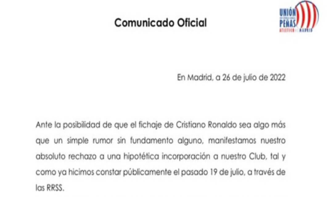 Carta Atlético Madrid