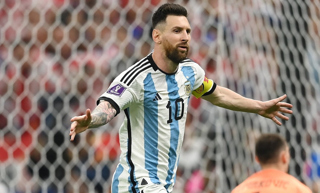 Messi e festeja no golo do Argentina x Croácia