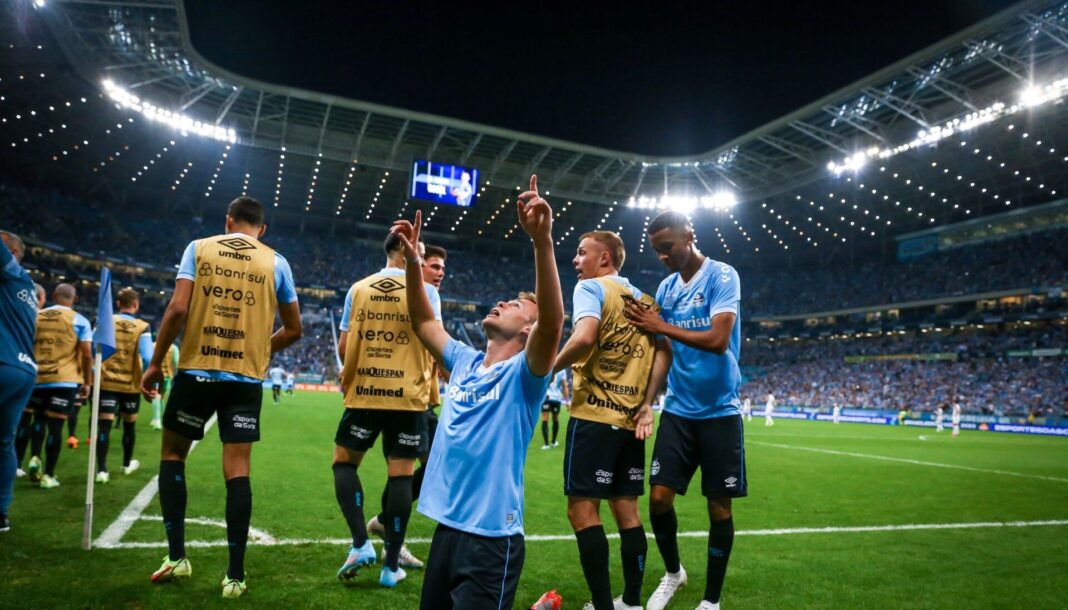 Jogadores do Grémio a celebrar um golo