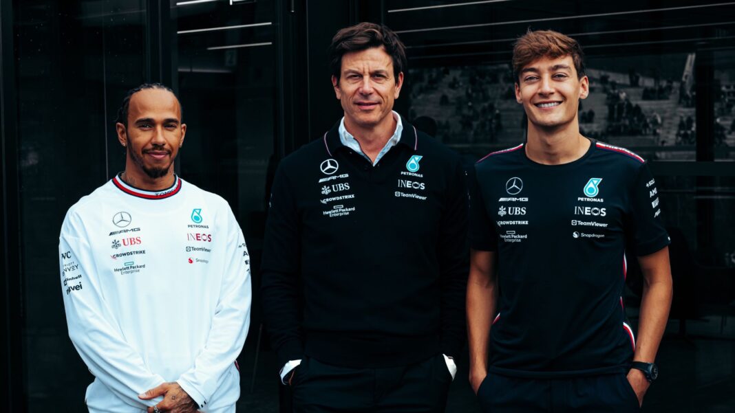 Lewis Hamilton, Toto Wolf e George Russell