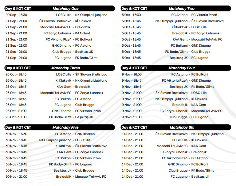 Já há calendário oficial da fase de grupos da Conference League