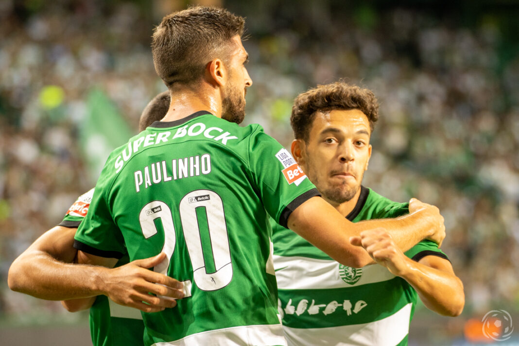 Paulinho e Pote celebram o primeiro golo do Sporting contra o Rio Ave. Ambos os jogadores estão fora da convocatória de Portugal
