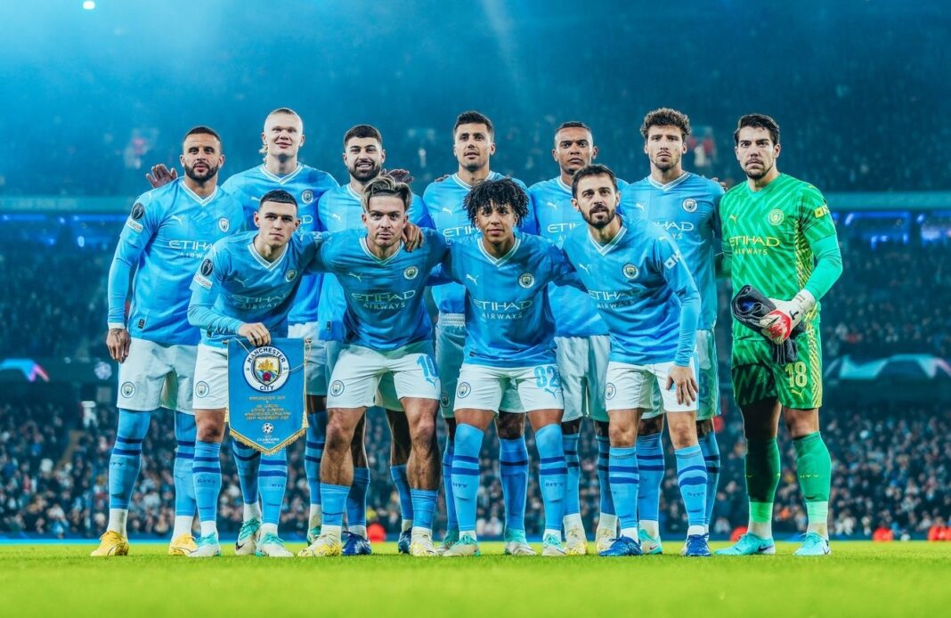 Jogadores do Manchester City antes do jogo