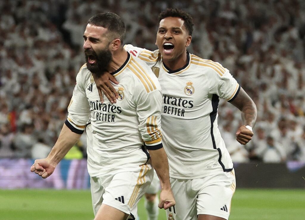Real Madrid Carvajal e Rodrygo a celebrar golo na Liga dos Campeões