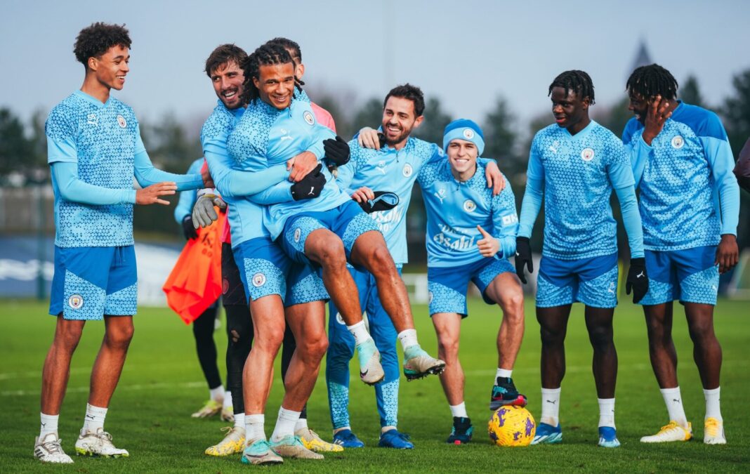Jogadores do Manchester City no treino