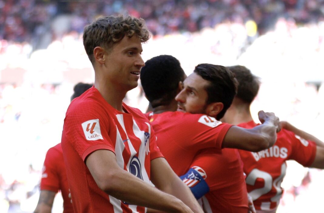 Jogadores do Atlético de Madrid a celebrar golo