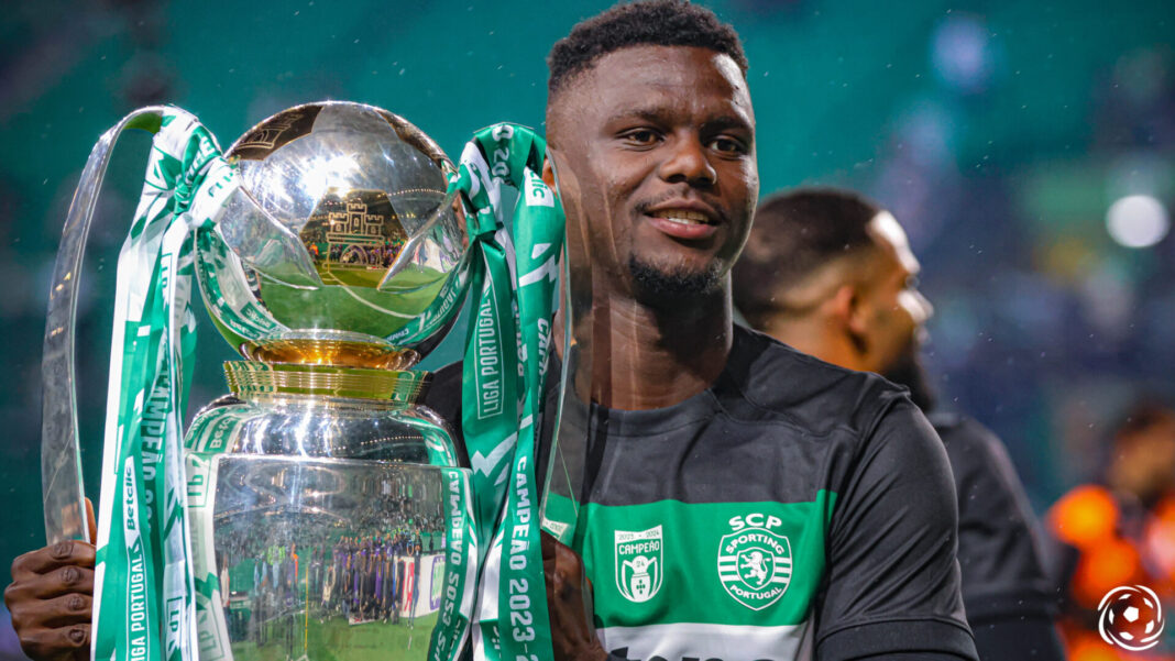 Ousmane Diomande na festa de campeão do Sporting