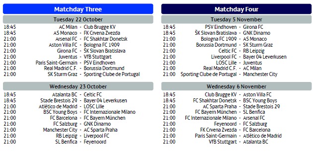 Champions League calendário 1