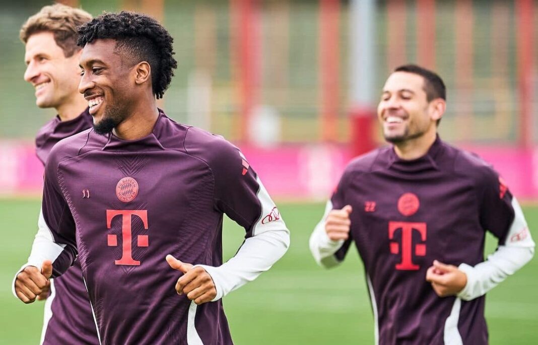 Jogadores do Bayern Munique a treinar