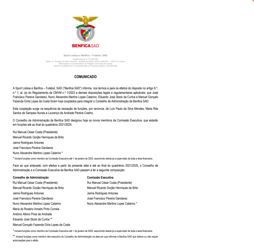 Comunicado Benfica CMVM 1